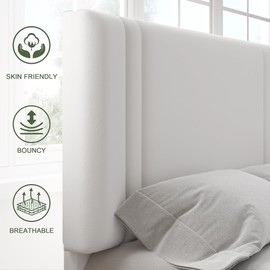 Feonase Twin Platform Bed Frame, Velvet Upholstered Wingback Bed Frame, Solid Wood Slats & Heavy Duty Feet Support, No Box Spring Needed, Noise-Free, Easy Assembly, White