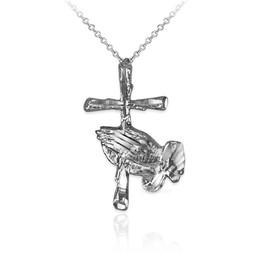 LA BLINGZ Sterling Silver Praying Hands Cross DC Charm Necklace (22)