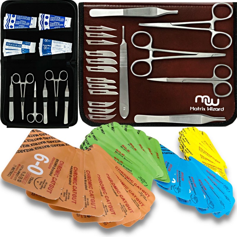 Sterile Sutures Thread with Needle Plus Tools: Extra Large Mixed