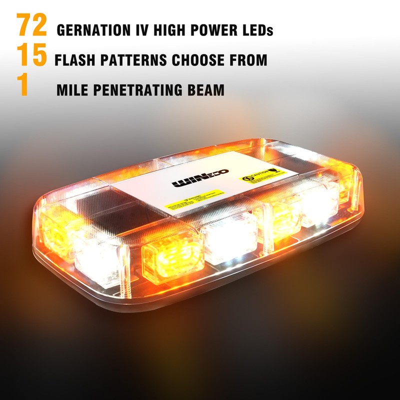 WINECO AMBER WHITE 72LED Roof Top Strobe Lights, High Visibility
