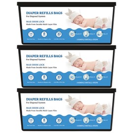 Diaper Refill Bags Compatible with Genie Easy Roll & Platinum Diaper Pails, 7-Layer Odor Control, Extra Thick, Holds up to 4200 Newborn Diapers,90 Bags