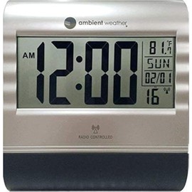 Ambient Weather RC-9362 Silver Atomic Digital Wall Clock with Temperature