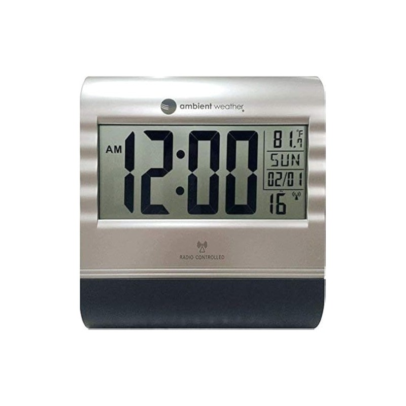 Ambient Weather RC-9362 Silver Atomic Digital Wall Clock with Temperature