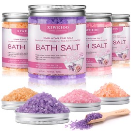 Kit de 4 sales de baño para remojar, sal rosa del Himalaya, lavanda, naranja, rosa, sal de Epsom, baño de burbujas para mujeres, regalo de Navidad