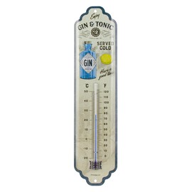 Nostalgic-Art Retro Thermometer 7 x 28 cm Gin & Tonic Served Cold - Gift Idea as Bar Accessory Metal Vintage Design