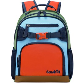 Sawkig Perschool Backpacks for Toddler Boys Lightweight Bookbag for Kids 2-6 (Orange Blue)