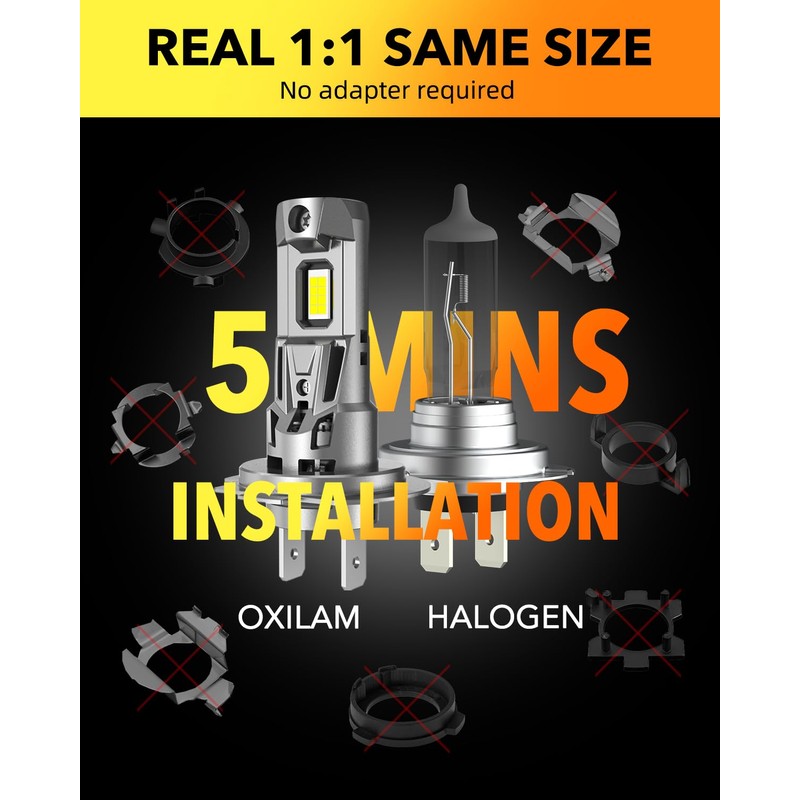OXILAM M5S H7 LED Bulb 40000LM 900% Brightness, 6500K Cool