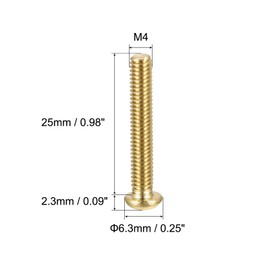 sourcing map Brass Machine Screws, M4x25mm Phillips Pan Head Fastener Bolts for Furniture, Office Equipment, Electronics 12Pcs