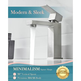 Bathroom Faucets Single Hole, Brushed Nickel Bathroom Sink Faucet One Hole 1 Handle, 304 Stainless Steel Modern Nickel Faucet for Bathroom Sink Square