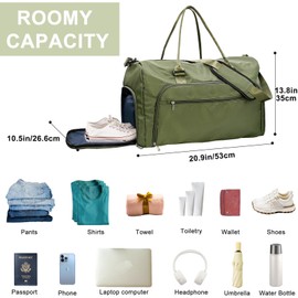 woogwin Gym Bag for Women & Men with Shoes Compartment & Wet Pocket Sports Travel Duffle Bags Workout Bag(21",Army Green)