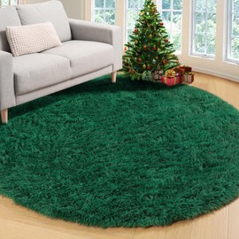 ONASAR Dark Green Round Area Rugs 6ft, Ultra Soft Bedroom Circle Rug for Kids Girls Teen Room, Furry Plush Shaggy Carpet Floor Mat for Baby Nursery Living Room Playroom Dorm Home Decor