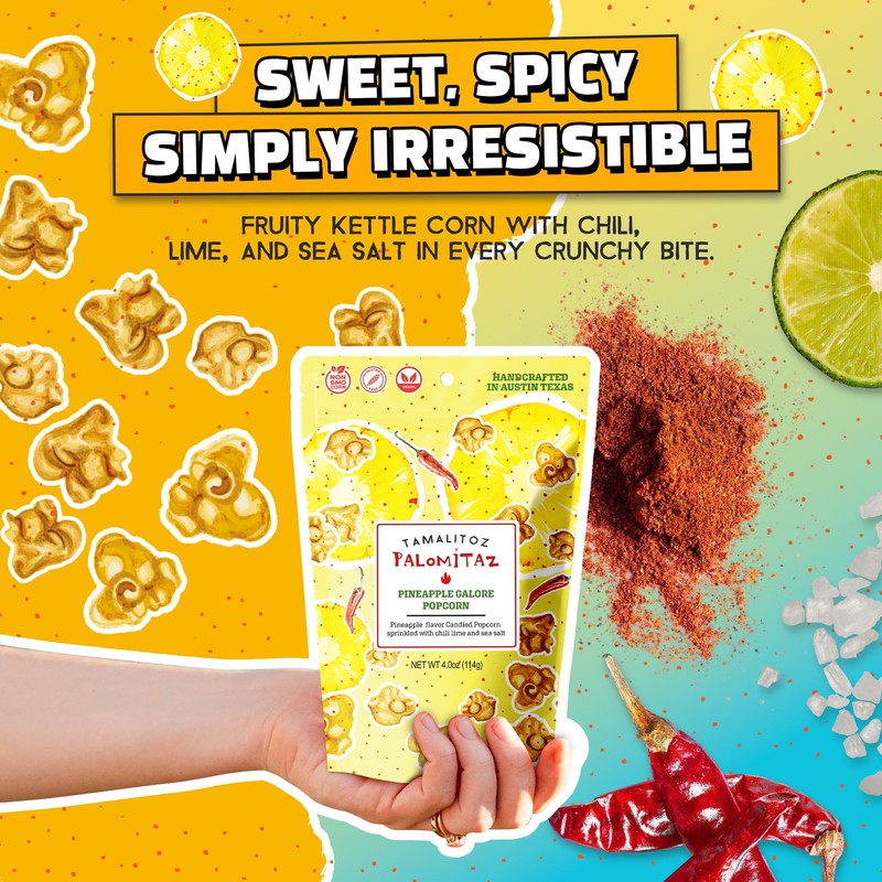 Palomitaz Pineapple Galore Popcorn Sweet & Spicy Mexican-Style Kettle Corn
