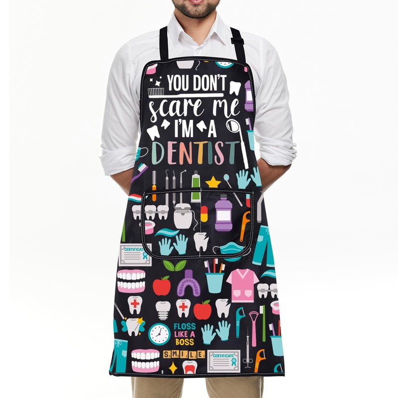 FUSTMW Dentist Apron Dental Gifts You Don't Scare Me I'm