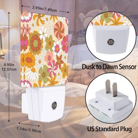 Jopowide Vintage Boho Floral Night Light Plug in Wall Lamp Smart Dusk to Dawn Sensor for Home Decorative, Kids Room Bedroom Bathroom Kitchen Hallway Gifts
