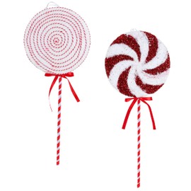 Toyland® Pack of 2 - Red & White Giant Sparkly Lollipop Christmas Tree Hanging Decorations (37cm)