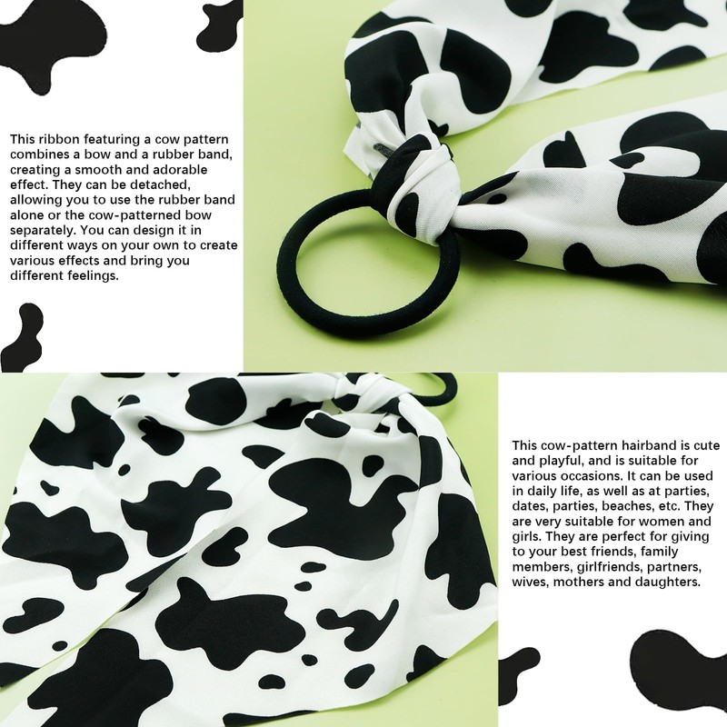 Cow Print HairBand, Elastic Non-Slip Bow Hair Tie Ropes, Hair