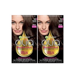 Garnier Olia Ammonia-Free Brilliant Color Oil-Rich Permanent Hair Color, 5.0 Medium Brown (Pack of 2) Black Hair Dye