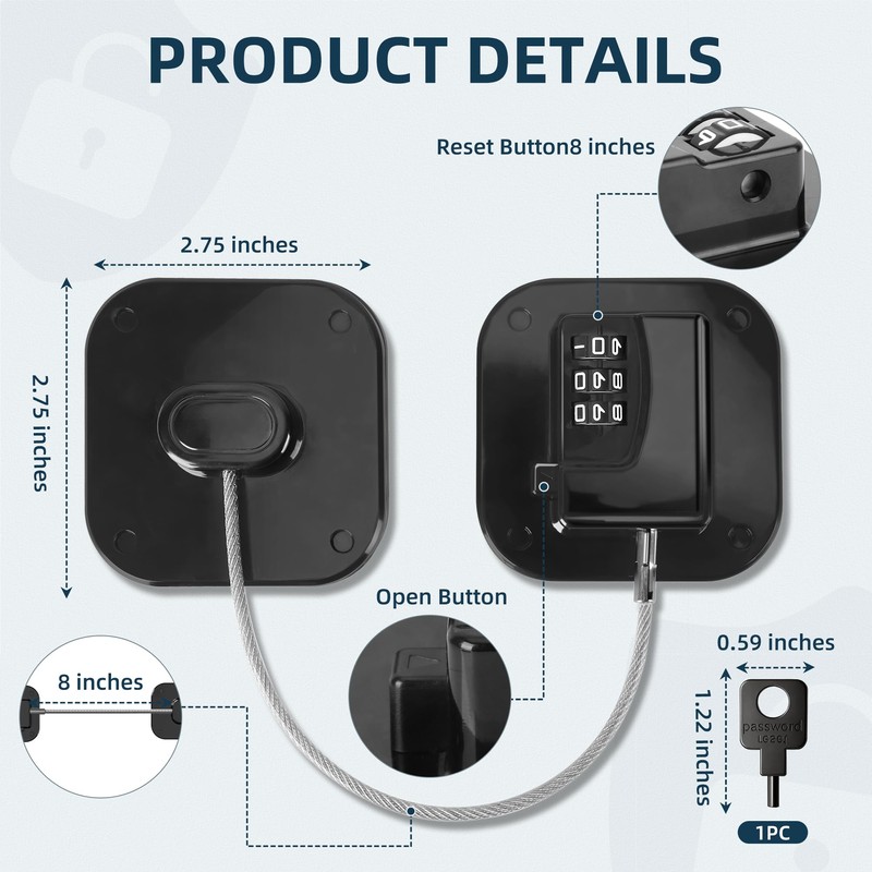 Refrigerator Lock, Heavy Duty Fridge Lock,Child Proof Cabinet Locks,Easy Install,Combination