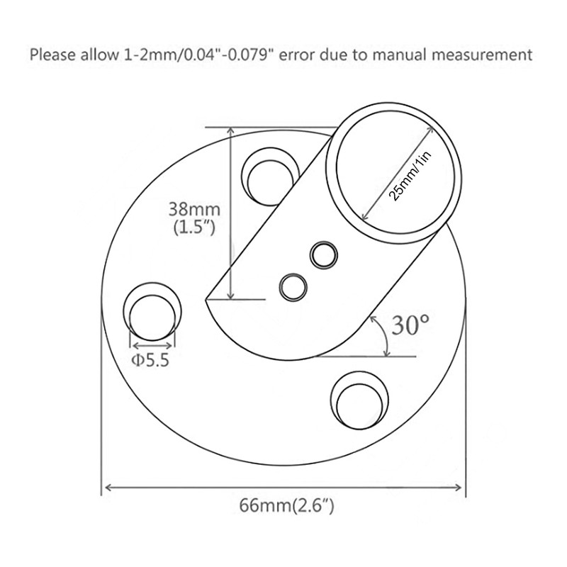 30 Degree Round Tube Base Hand Rail Railing Fitting 316
