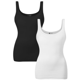 EUYZOU Womens 2PK Shapewear Tummy Control Tank Top Scoop Neck Seamless Compression Tanks for Women Body Shaper Camisole Top, Black/White L