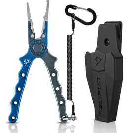 Piscifun Fishing Pliers, Saltwater Fishing Pliers with Split Ring, Fish Hook Remover, Corrosion Resistance Fly Fishing Pliers with Braid Cutters, Sheath and Lanyard, Fishing Gear Gifts for Men, Blue
