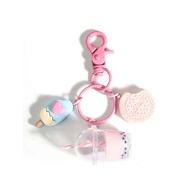 Kawaii Sweet Treats Keychain with Bubble Tea, Ice Cream and Cookie Charms, Pink