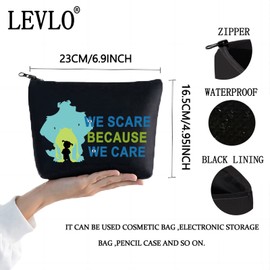 LEVLO Funny Monsters Movie Cosmetic Make Up Bag Mike Sully Boo Fans Gift We Scare Because We Care Makeup Zipper Pouch Bag For Women Girls (We Scare Black)