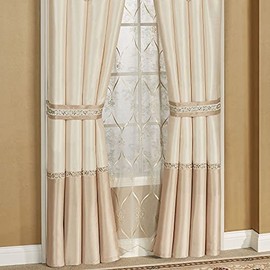 Touch of Class Luxury Sequin Elegante Faux Silk Light Cream Light Gold Tailored Window Curtain Pair 84 x 84 Inches