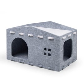 Cat Bed for Indoor Cats, House for Large & Multiple Cats, Scratch Resistance, House-Shape Cat Felt Bed, Creative Kitten Cave Support up to 15.4 lb, Grey
