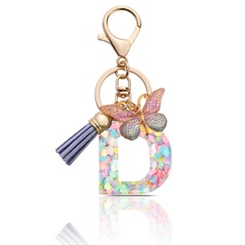 MORSUNBELA Keychains Ring with Letter D Pendant Key Ring Letters Keychain for Girls