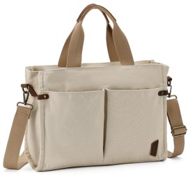 Vaschy Lightweight Tote Bag, Canvas, Ladies, Large Capacity, Shoulder Bag, Commuting to Work or School, Shopping, Plain Color, A4 Size, Crossbody Bag, Zipper Included, Khaki