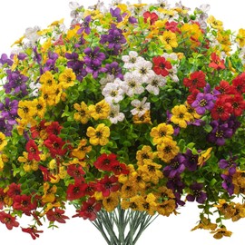 Artificial Flowers Faux Plants Outdoor Fake Flowers Summer Decor,16 Bundles Realistic Plastic Plant Colorful Daisy UV Resistant for Porch Patio Home Yard Garden Window Box Pot Planters (Purple)