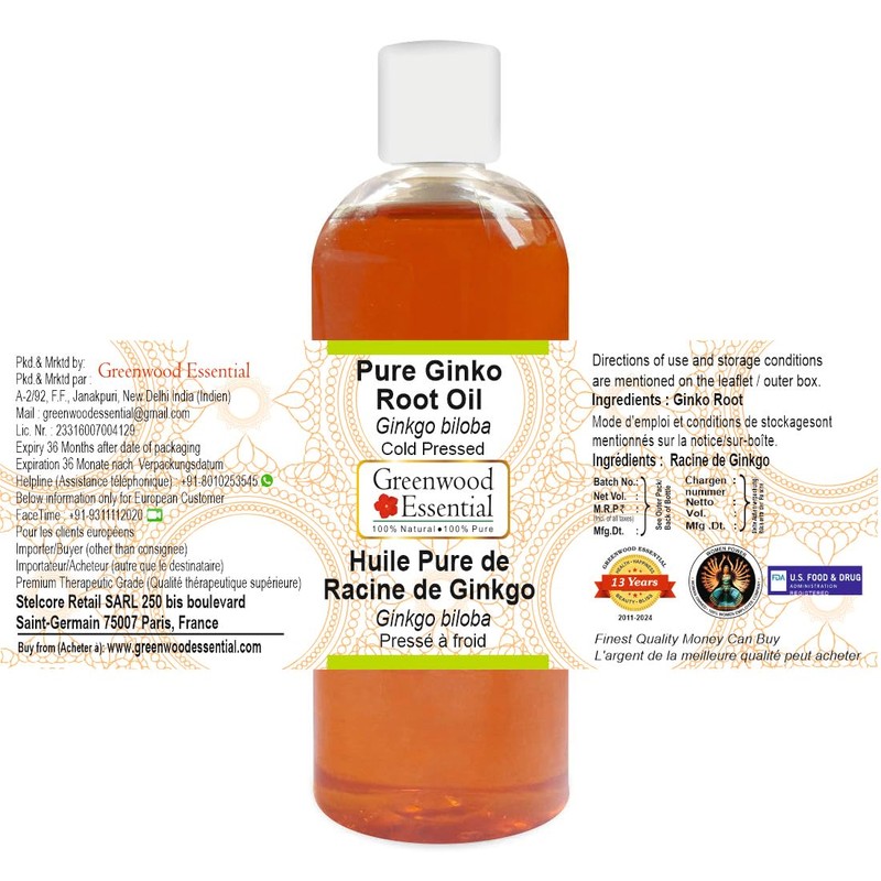 Greenwood Essential Pure Ginko Root Oil (Ginkgo biloba) with Glass