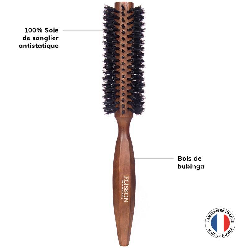 Plisson 12 Rows 100% Wild Boar Round Hair Brush Dark