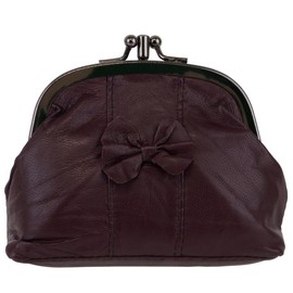 Oakridge Leather Ladies Compact Double Clasp Coin Purse - Cherry