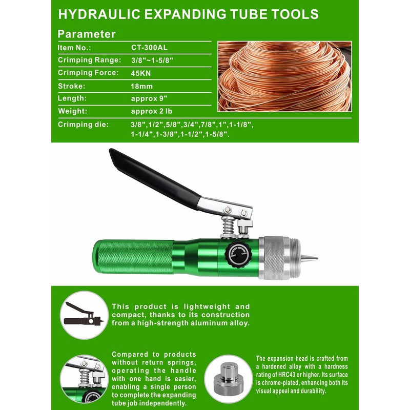 UTZIKO HVAC Hydraulic SWAGING tool kit for copper tubing Expanding