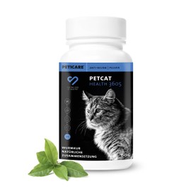 Peticare Wurmkur Pulver für Katzen | Pflanzliche Entwurmung | Wurmbefall | Wurmmittel als Ergänzungsfutter-Mittel mit 100% natürlichen Inhaltsstoffen | petCat Health 3605