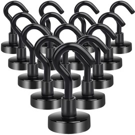 MIN CI 14pcs Black Magnetic Hooks Heavy Duty 22lbs, Neodymium Strong Magnets Hooks 20mm Magnet with Hooks, Magnetic Hooks for Cruise Cabins, Fridge, Kitchen, Workplace