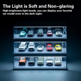 1/64 Hotwheels Display Case,Scenic Diorama Display Car Park with LED Lights, 1/64 Model Car Display Case for 5 Parking Spaces, Clear Acrylic Dustproof, Multiple Stackable.