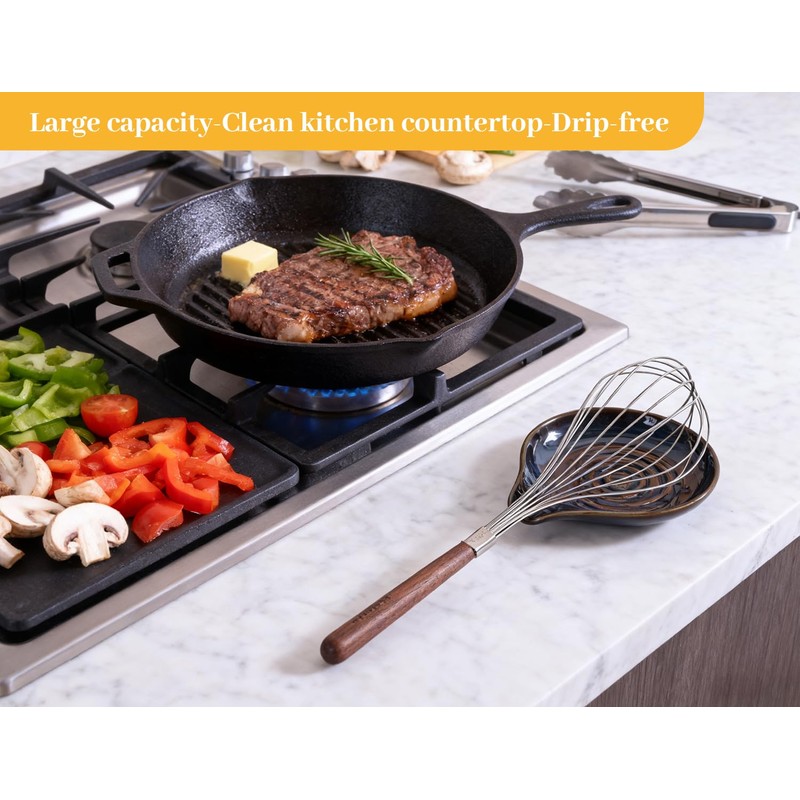 Pyrilo Ceramic Spoon Rest ，6 Inch Spoon Holder for Stove,