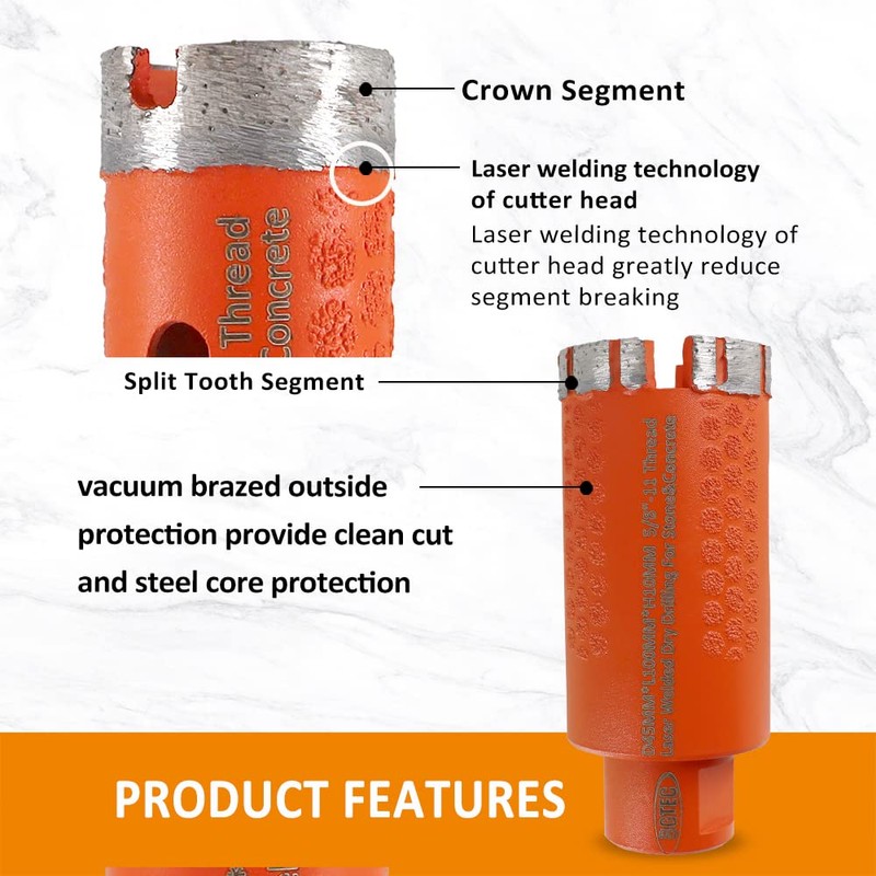 BGTEC Diamond Core Drill Bit,32mm 1-1/4" Granite Laser Welded Hole
