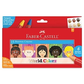Faber Castell World Colors Beeswax Crayons - 15 Count, 9 Traditional and 6 Skin Color Crayons - Multicultural Crayons for Kids