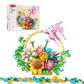 SIENON Flower Bouquet Building Set, Artificial Flowers Bonsai Basket Building Toy, Unique Home Wall Decor-Flowers Botanical Collection Building Kit Gift for Christmas Valentines Mother’s Day (641pcs)