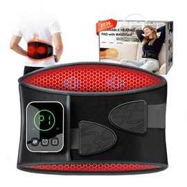Graphene-Infused Cordless Heating Pad with Massager for Back, 5000mAh Rechargeable Portable Lower Back Massager with 3 Heat 3 Vibration with 20/30/40 mins Timer Options, Heating pad for Women Men Mom