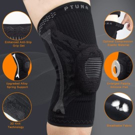 Ptuna Knee Brace for Knee Pain Compression Knee Sleeve w/Patella Gel Pad Black L