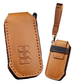 KUNIO Keyless Key Fob Cover fit for Kia EV6 GT fit for Kia Sportage GT-Line Leather Key Cover Keychain Car Key Case 7 Buttons Brown