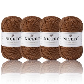 NICEEC 4 Skeins Soft Baby Yarn 100% Cotton Yarn for Crochet Knitting 4 Ply Yarn Blanket Yarn for DIY Craft Fingering Weight Yarn Total Length 4×175yds/4×50g-Dark Brown