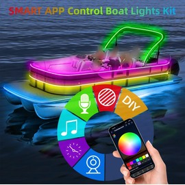 HOKIION 50FT Boat Lights Marine LED Strip Lights, IP66 Waterproof Pontoon Boat Light, 12V RGB Boat Interior Lights, Night Fishing Lights for Jon Boat, Bass Boat, Cabin, Deck, APP/RF Control