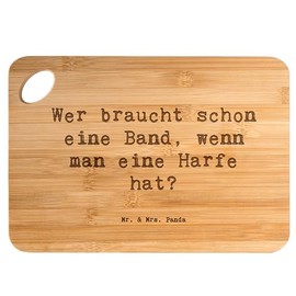 Mr. & Mrs. Panda Bamboo Chopping Board Saying "Wer braucht Schon eine Band, wenn Man eine Harp hat?" Gift, Sound, Musician, Musician Gift