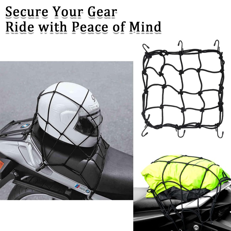 2PCS Motorcycle Cargo Net, Durable Motorcycle Luggage Straps with Hooks,